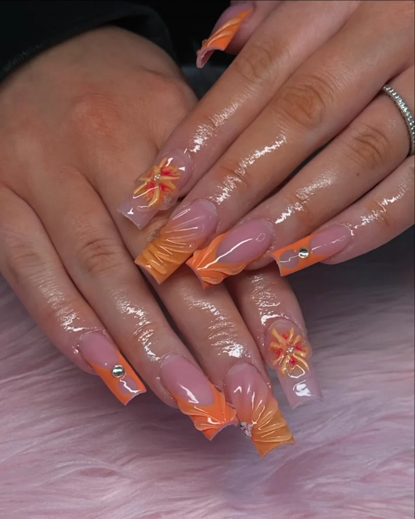 orange nails ideas 17