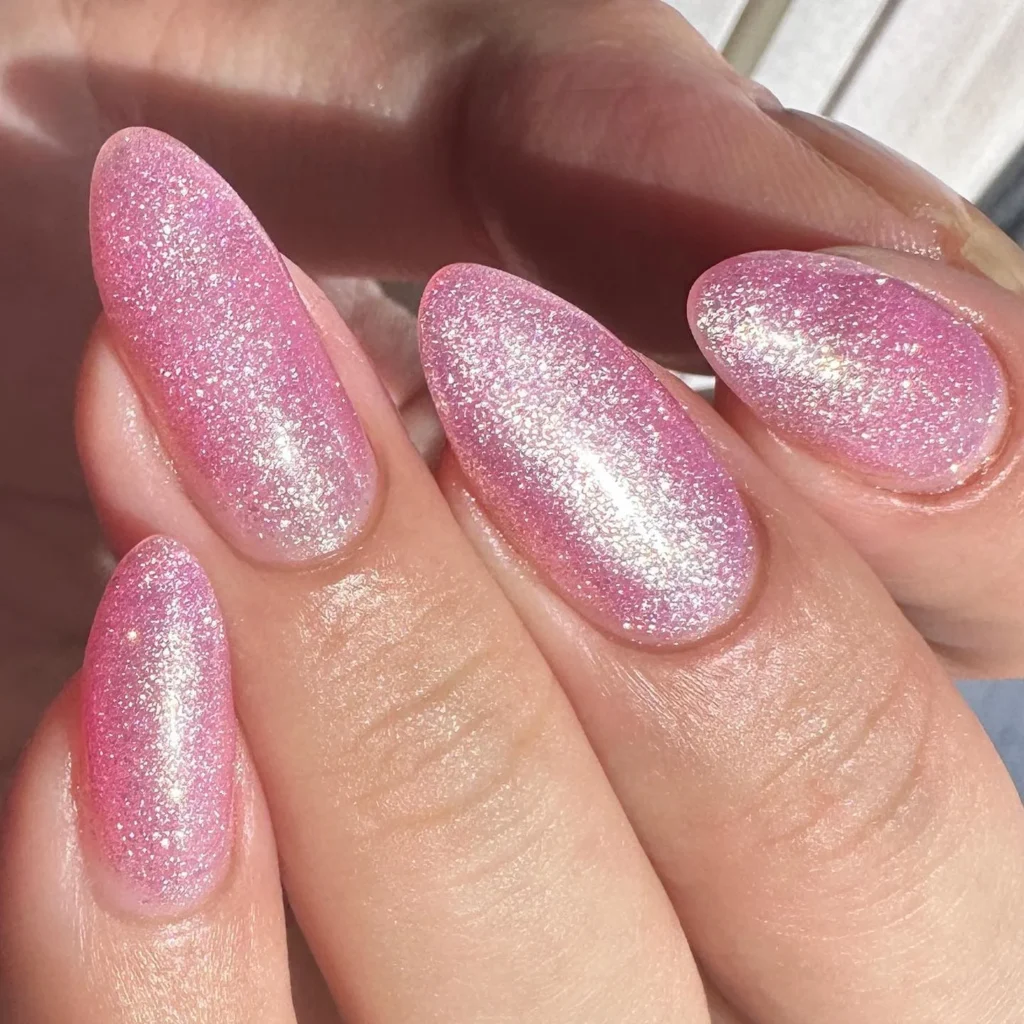 pink sparkly nails 1