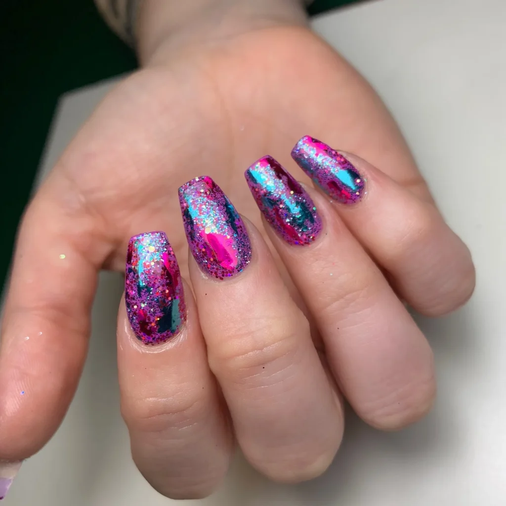 pink sparkly nails 16