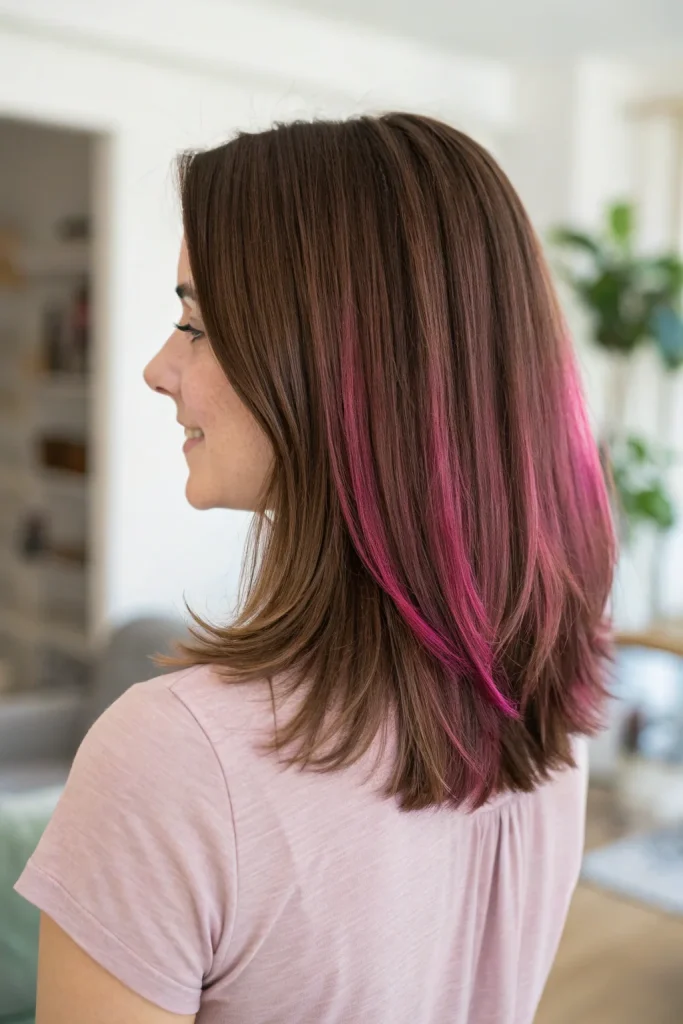 Dark Pink Highlights in Brown Hair Idea (2)