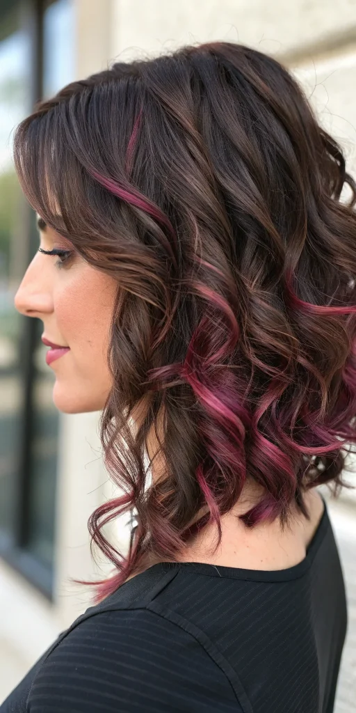 Dark Pink Highlights in Brown Hair Idea (3)