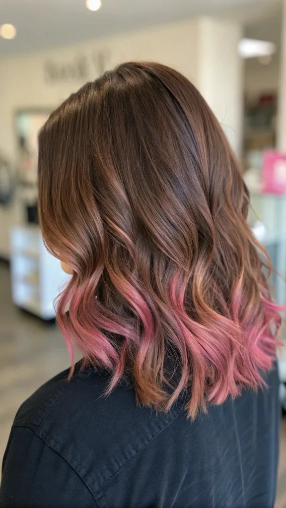 Dark Pink Highlights in Brown Hair Idea (4)
