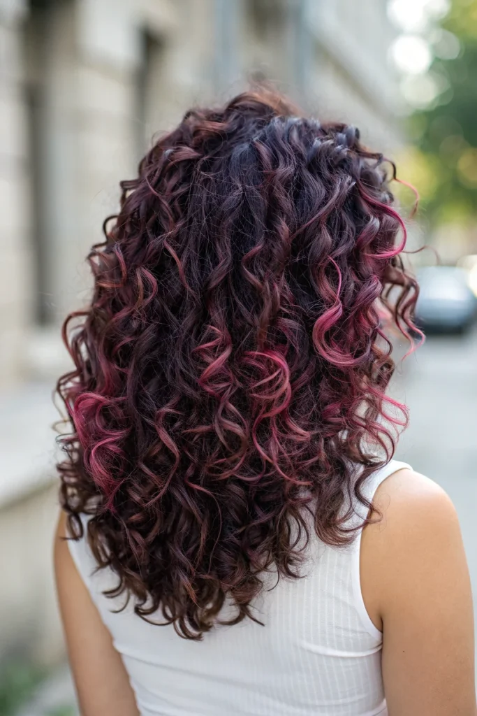 Dark Pink Highlights in Brown Hair Idea (5)