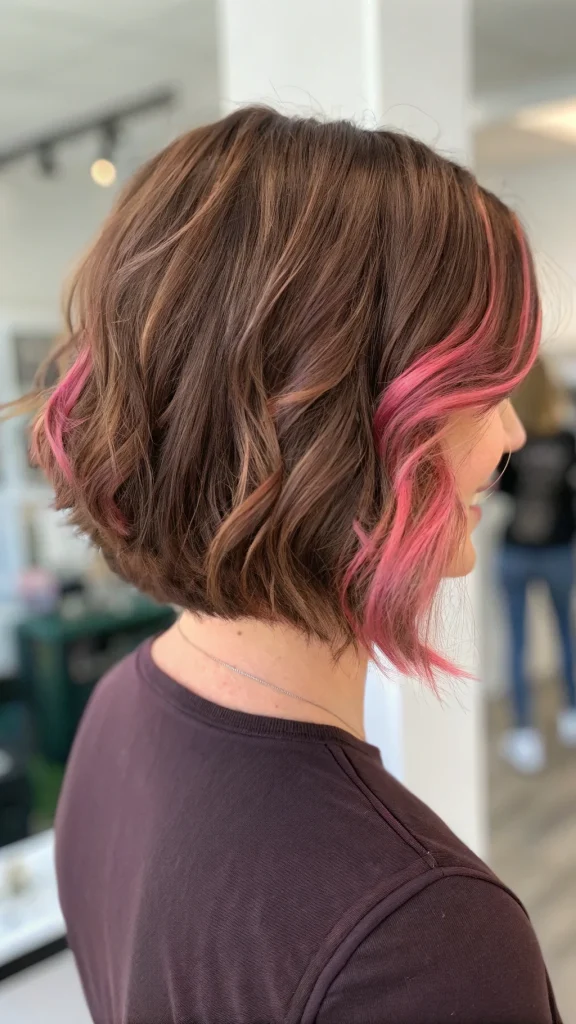 Dark Pink Highlights in Brown Hair Idea (6)