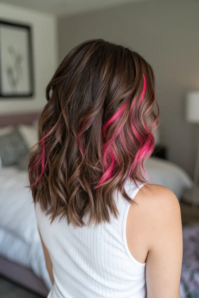 Dark Pink Highlights in Brown Hair Idea (7)