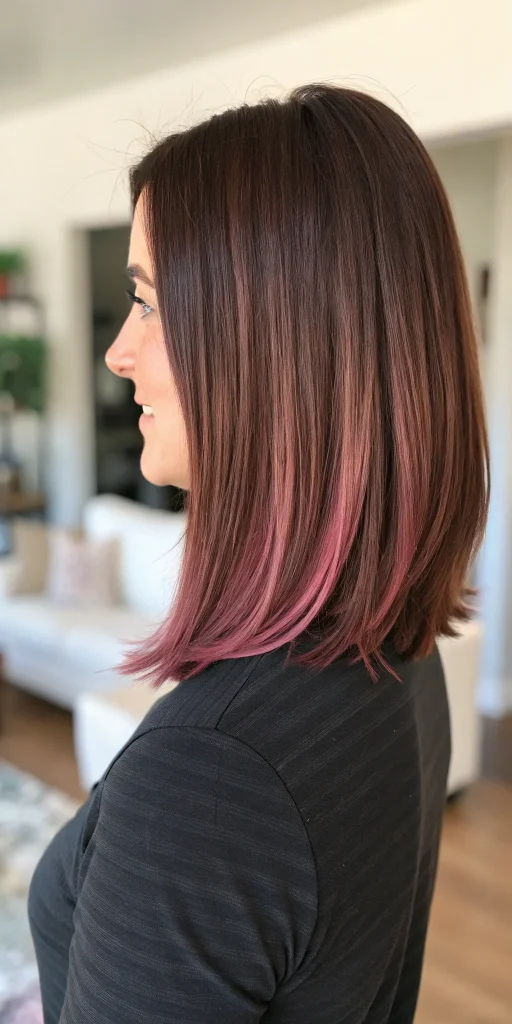 Dark Pink Highlights in Brown Hair Idea (8)