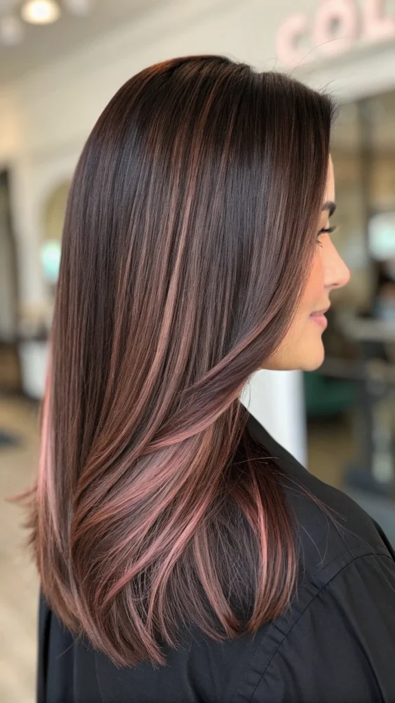 Dark Pink Highlights in Brown Hair Idea (9)