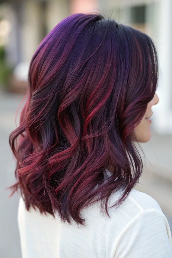 red and purple highlights on dark hair (10)