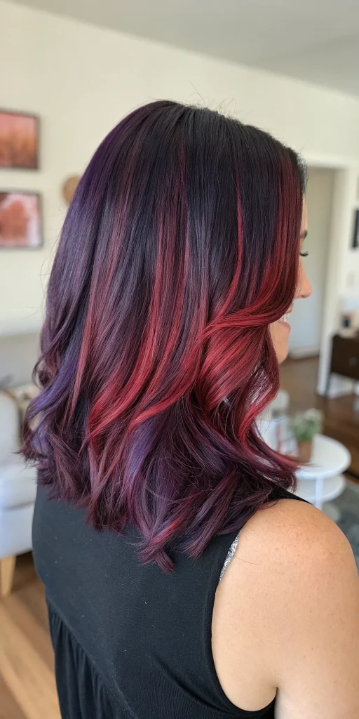 red and purple highlights on dark hair (9)