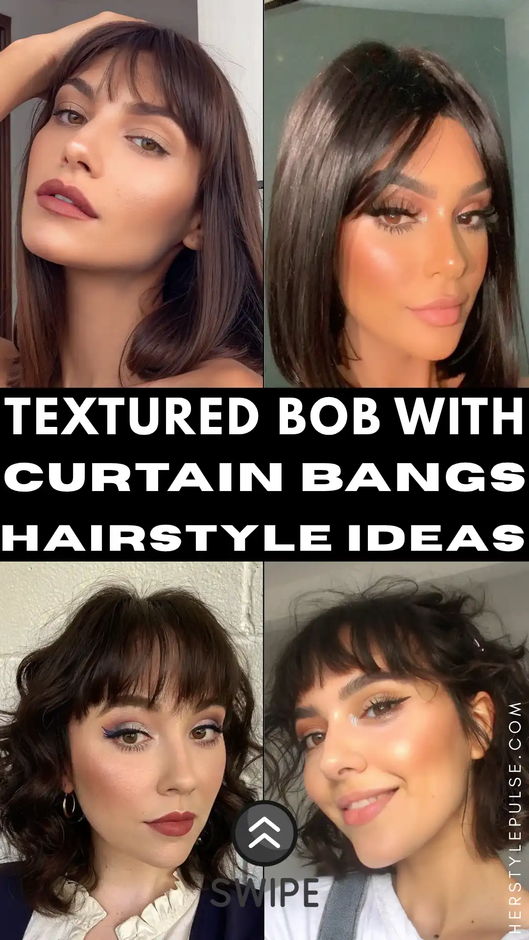 textured bob with curtain bangs hairstyle
