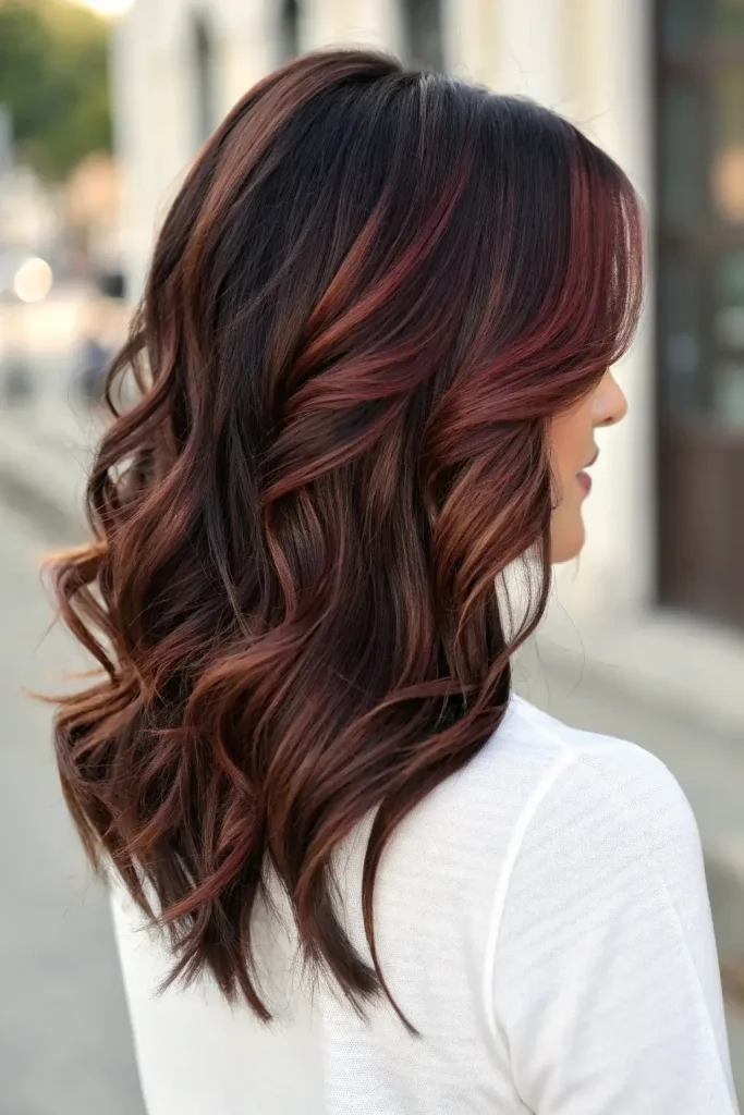 Cherry chocolate hair with highlights (2)