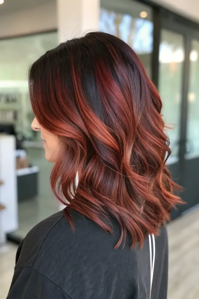 Dark Auburn Red Hair Color with Highlights (2)