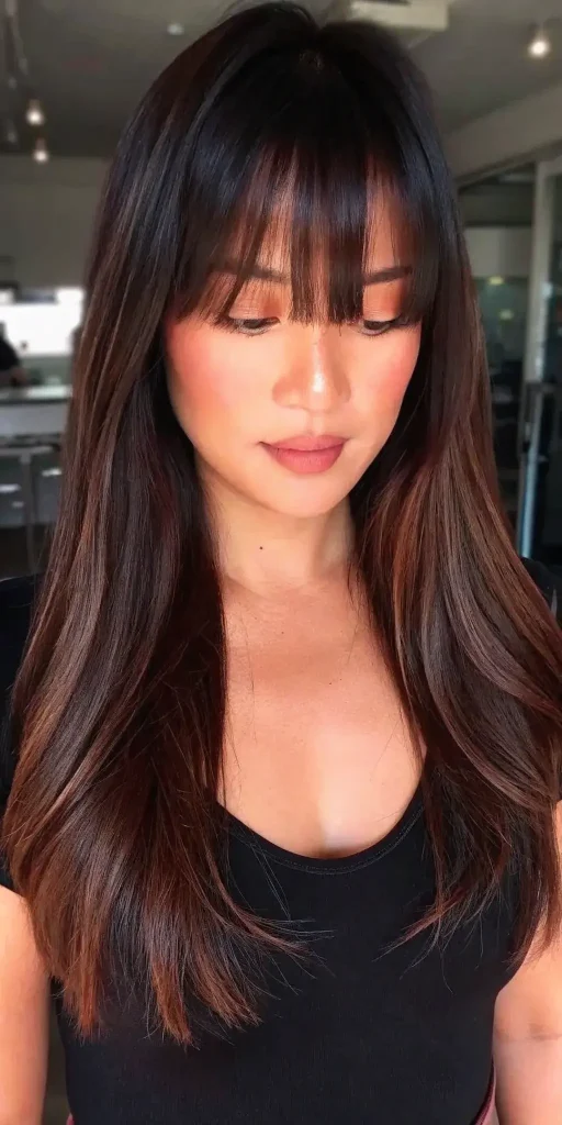 Long layered haircuts with curtain bangs (4)