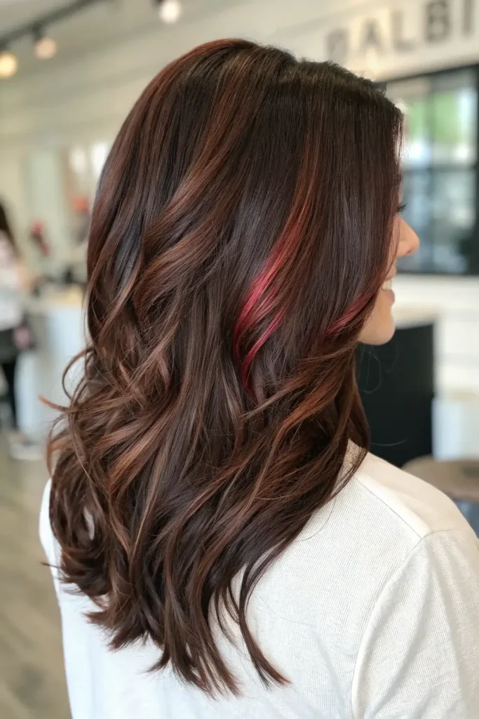 brunette hair with red highlights idea (2)