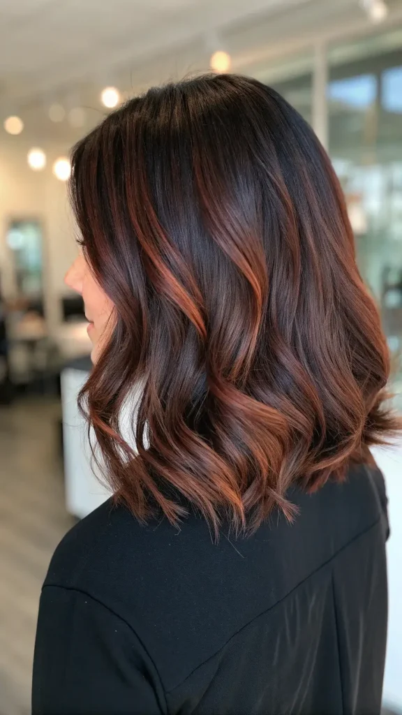 brunette hair with red highlights idea (4)