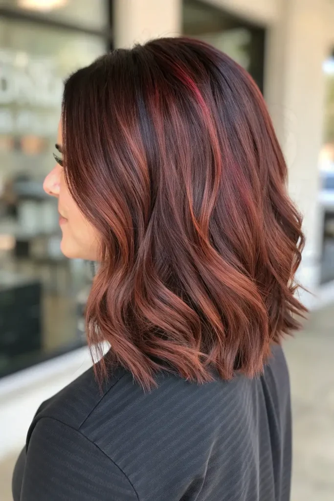 brunette hair with red highlights idea (5)