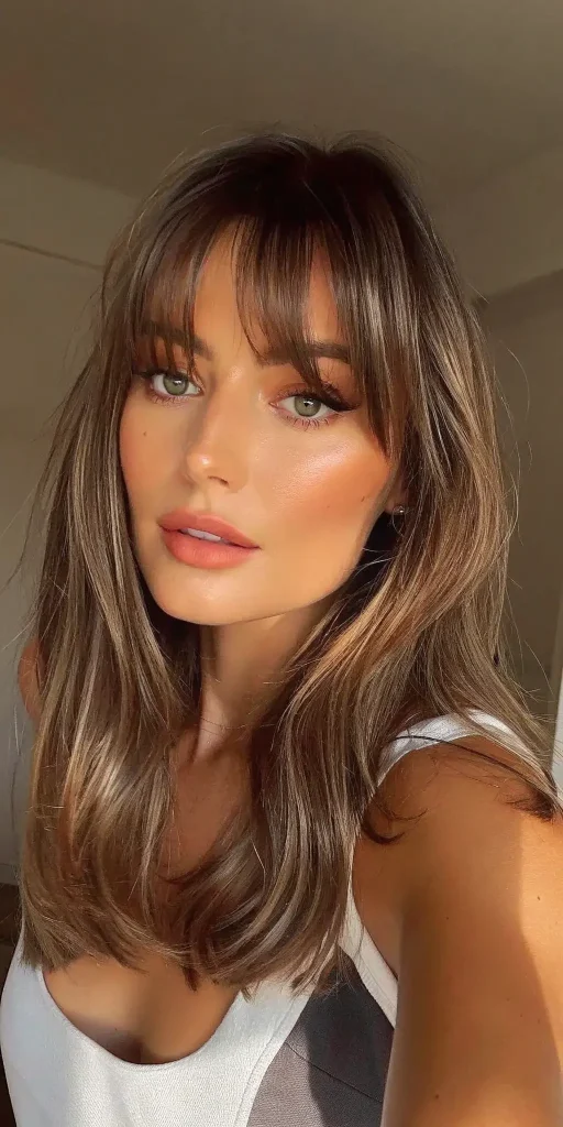 layered lob with curtain bangs hairstyle (1)