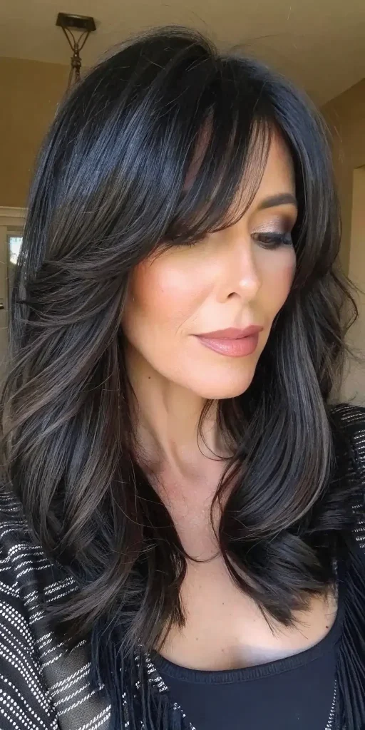 layered lob with curtain bangs hairstyle (9)