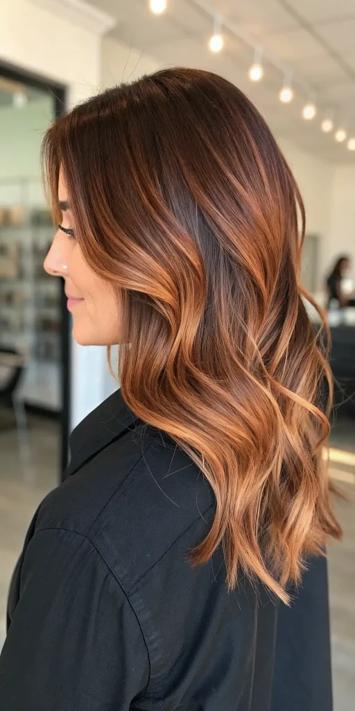 Caramel Copper Balayage Brunettes Hair Color (10)