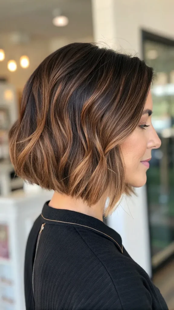 Honey Brown Balayage Short Hair Caramel Highlights Ombre Hair (10)