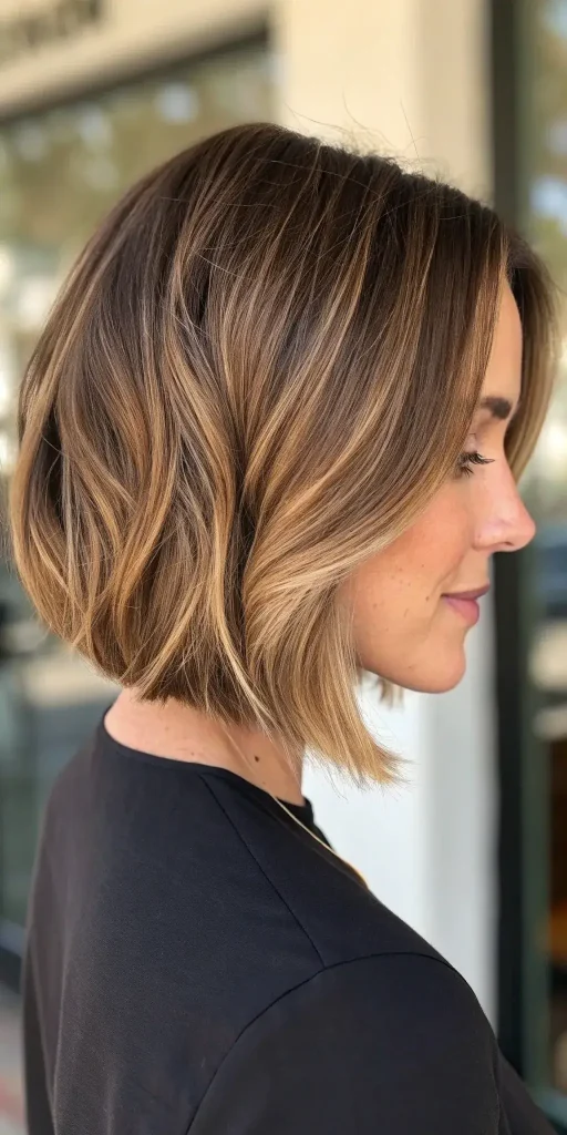 Honey Brown Balayage Short Hair Caramel Highlights Ombre Hair (6)